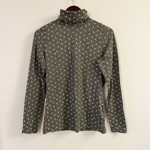 Lands’ End Forest Moss/Ivory Geo Paisley Long Sleeve Turtleneck Top Small NEW